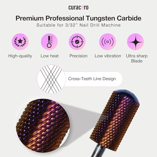 Curacoro Nail Drill Bits 3/32'' L-Shaped Smooth Top Carbide Bit (Fine) - color: Galaxy - L-Smooth Top, size: Fine