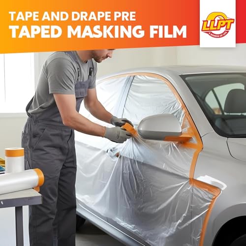 LLPT Pre-Taped Masking Film, 25.6" Unfolded x 66Ft, 0.27 Mil, 2 Pack - size: 25.6 Inch x 66 Ft