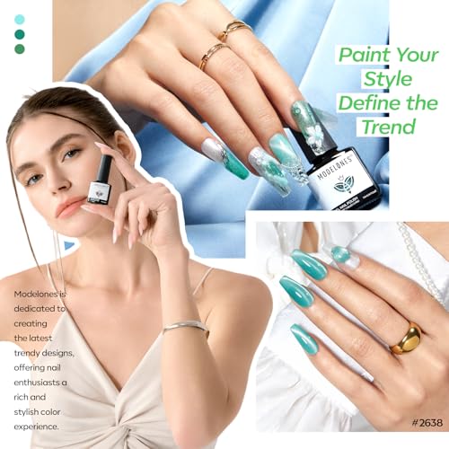 modelones Glitter Cat Eye Green Gel Nail Polish Set, 6 Colors with Magnet - color: B Ocean Palette