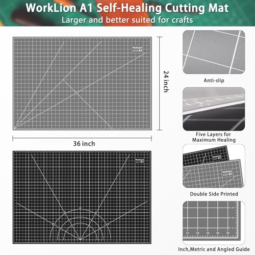 WorkLion Self Healing Cutting Mat 24''x36'': Double-Sided 5-Ply Craft Cutting Board with Grid - Slip-Resistant Large Cutting Mat for Sewing, Fabric,Quilting, Crafts & Hobbies(Grey/Black) - color: Black/Gray, size: 36"L x 24"W