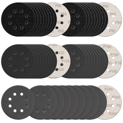 100Pcs 5 Inch Sanding Discs Hook & Loop 8-Hole Wet Dry Sandpaper Assortment - style: 100Pcs 60-240 Grit (Mixed)