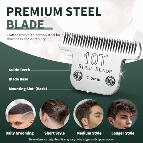 10T Clipper Blade 1.5mm Compatible with Oster Classic 76, Silver, 2 Pack - size: Size 10T-2