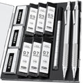 2PCS Metal Mechanical Pencil Set, 0.5mm+0.7mm, Storage Case, Silver - color: Silver (2PCS)