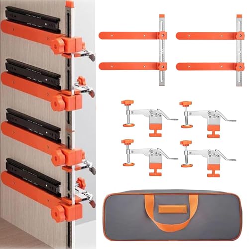 Drawer Slide Installation Jig with Toggle Clamp,Cabinet Hardware Jig with Magnetic Arm Punch Locator, Installing Faster, Straighter, and Smarter(4 Layers)