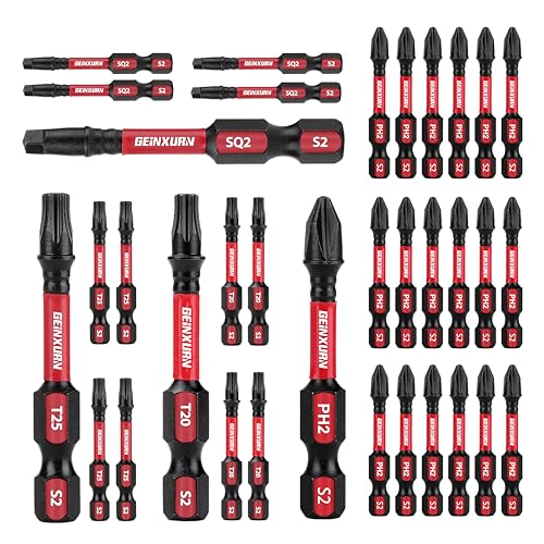 GEINXURN Impact Tough Phillips Square Torx 2 in. Insert Driver Bits, 35Pack Bulk T20/T25/PH2/SQ2 Screwdriver Power Bits Set - size: Mixed-35Pcs-2"