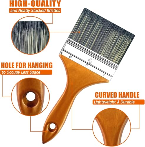 Great Andrew 4" Paint Brush Wood Handle, Large Wide Brush - size: 1 PC, 4 Inch
