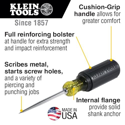 Klein Tools 650 Scratch Awl with 3-1/2-Inch Shank and Cushion Grip, Made in USA