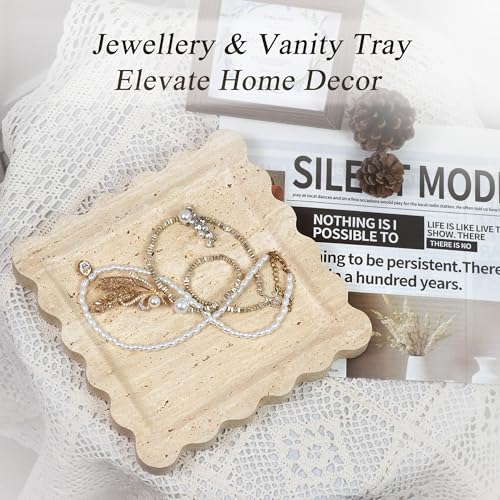 YMXYJM Travertine Marble Tray, Scalloped Stone Coffee Table Tray Decor - 8" - color: Travertine