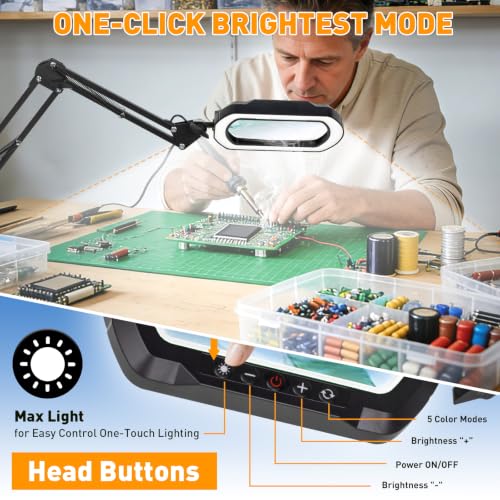 12X Square Magnifying Glass with Light and Stand, 2-in-1 Hands-Free - color: White, size: 12X