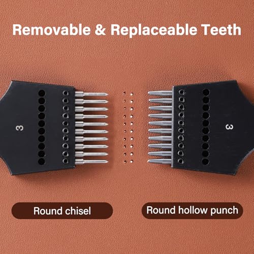 WUTA Removable Circle Leather Hole Punch Lacing Stitching Professional Working Hand Tool Kit Round Hole Puncher Craft Chisel Branding Design Circular Cutting Punches Kits (2G 3mm-(2+5+10)) - size: 2G 3mm-(2+5+10)