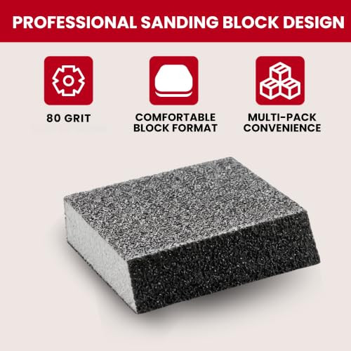 Sanding Sponge Blocks, Single Angle, 5" x 3" x 1", 80 Grit, Medium, 24 Pack - size: Single Angle, style: Medium Grit