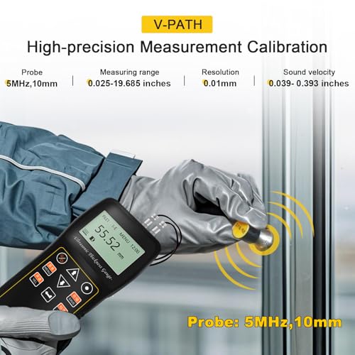 Ultrasonic Thickness Gauge 0.025-19.685in for Steel, Pipes, Plastic, Glass