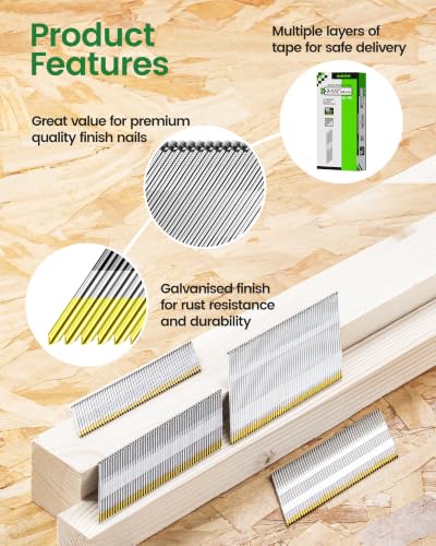 meite 15 Gauge Angled Finish Nails 2-1/2 Inch 34 Degree Galvanized 500PCS - size: 2-1/2-Inch
