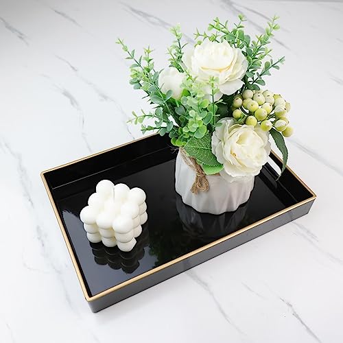 Spsyrine Black Bathroom Vanity Tray with Handles for Dresser Tops - color: Black