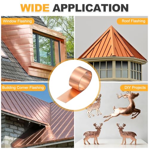 uxcell Copper Flashing,32 Gauge 99.95% Pure Copper Sheet Roll,1.2" x10ft - size: 32 Gauge, 1.2" x 10ft
