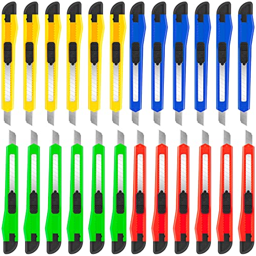 DIYSELF 24 Pack Utility Knife, 4-Color Box Cutters, Navajas para Trabajo - style: 24 Pack