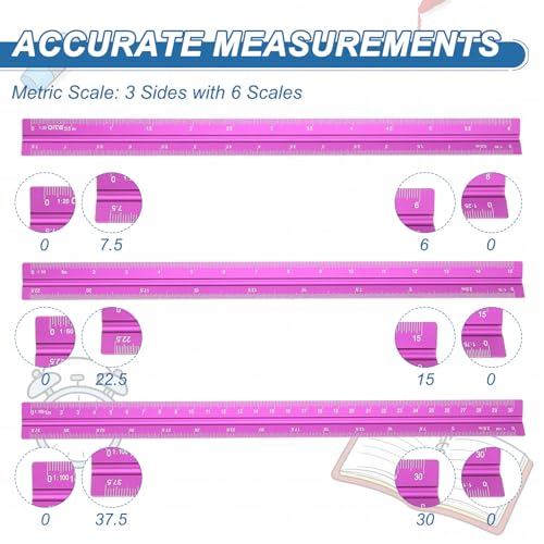 YOKIVE Metric Engineer Scale Ruler, (13 Inch, Rose Red) - color: Rose Red