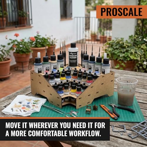 PROSCALE Corner Paint Rack Organizer, Art desk Corner Paint Stand holder for Miniature & Model Paints + Brush/Tool Slots, 26 36mm Holes Compatible with Vallejo, Army Painter, AK (Module C) - color: Paint rack C