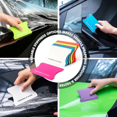 FOSHIO 7PCS 30°- 90° Hardness Vinyl Wrap Squeegee Kit with 10PCS Felt Pads Scratch-Free Felt Squeegee for Vinyl Rubber Squeegee Vinyl Wrap Tools