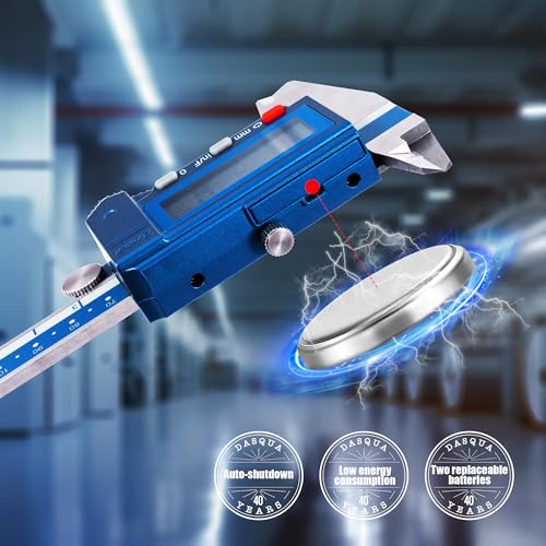 Dasqua Digital Caliper 8", IP54 Stainless Steel Water Resistant Caliper with Large LCD Display and Storage Case, Easy Switch Between Inch/Metric/Fraction, Accuracy 0.001'', Precision Measuring Tool - size: 0-8"
