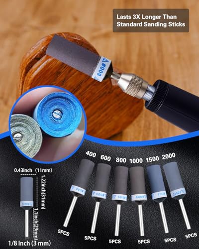 Elechiakan 30PCS Sanding Drums Bands and Sticks for Dremel Rotary Tool 1/8" - style: Mix Grit 30PCS