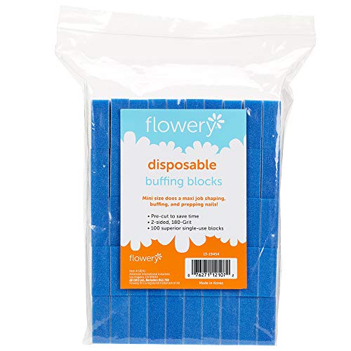 Flowery Disposable Nail Buffer Block, 180 Grit, Blue, 100 Count - size: 100 Pcs (Pack of 1)