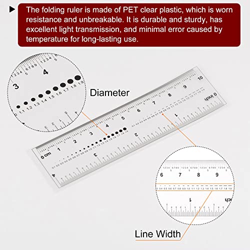 HARFINGTON Film Flexible Ruler, 4 Inch, 0.1mm Scale, PET Plastic Covered, Folding, Transparent