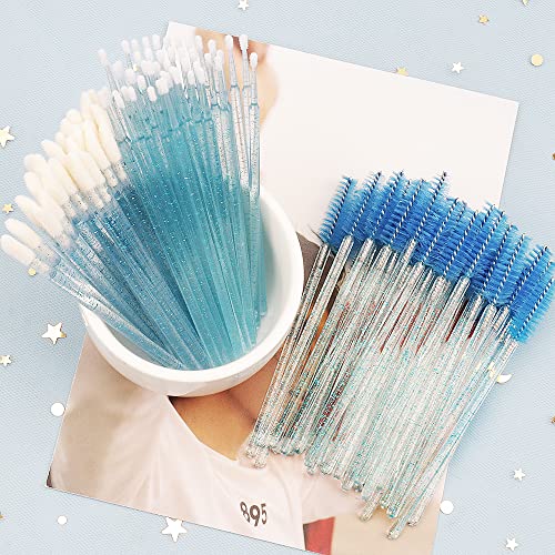 300 Pack Disposable Spoolies Brushes Sets Mascara Wand Lip Brushes Cotton Swab for Eyebrow Eyelash Extension Tattoo Lipstick Applicator(Blue) - color: Blue