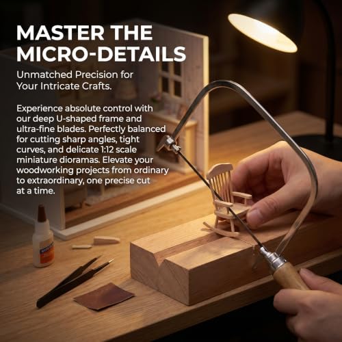 Veemoon Coping Saw, U-Shaped Coping Frame with 5 Size Replacement Blades Small Woodworking Fret Saw Carving Saw Japanese Hand Saw for DIY Crafts, Detailed Wood Plastic and Metal Cutting