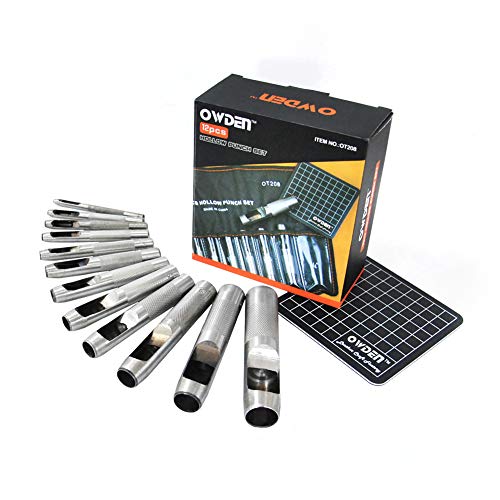 OWDEN 12Piece Leather Hole Punch Set,(1/8”-3/4”) with a Cutting Mat.