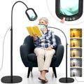 12X Magnifying Glass with Light and Stand, Rectangular Real Glass Lens, 5 Color Modes, Stepless Dimmable, 24" Flexible Gooseneck 3-in-1 Floor Lamp, Lighted Magnifier Hands Free for Craft Hobby Reading