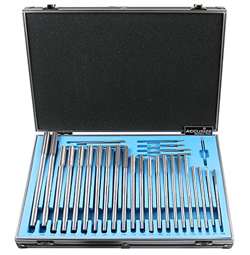 Accusize Chucking Reamer Set, 1/16" to 1/2" by 1/64", 29 Pc - size: 1/16" thru. 1/2" by 1/64"