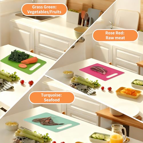 Luckyiren Plastic Cutting Board Set, 4-Piece Small Color-Coded Kitchen Mats - color: Macaron; 6-Pack