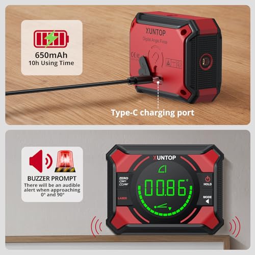 XUNTOP Digital Angle Finder with Dual Laser (Class 2 Laser, <1mW Output)