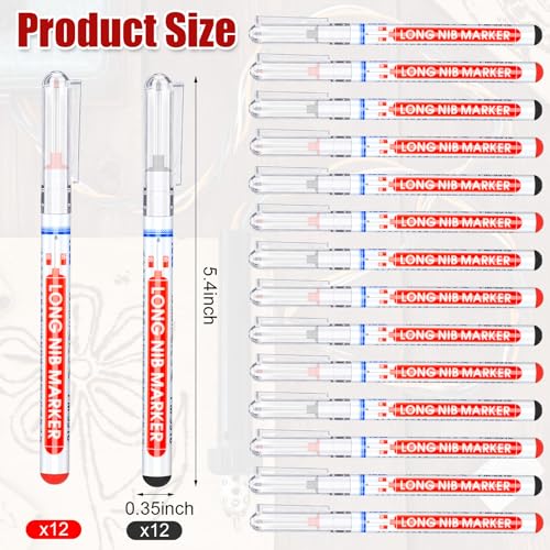 Marspark 24 Pcs 24 Pcs Long Nib Marker Deep Hole Scriber Pen, Red, Black - color: Red, Black