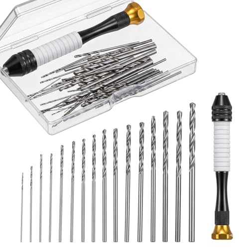 48 Pcs Pin Vise Mini Hand Drill Bits 0.5mm-3mm with 1 Hand Drill, High-Speed Steel Micro Twist Drilling Bits for Drilling, Resin, Wood, Plastic Models (26 Size)