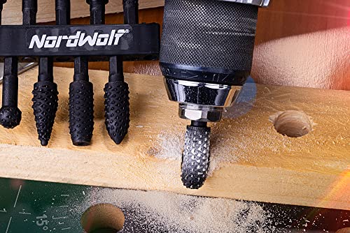 NordWolf 10-Piece Rotary Burr Wood Carving Rasp Files Set, with 1/4" Hex Shank for Wood Deburring, Shaping & Grooving - size: 1/4" Hex Shank (10 Pcs)