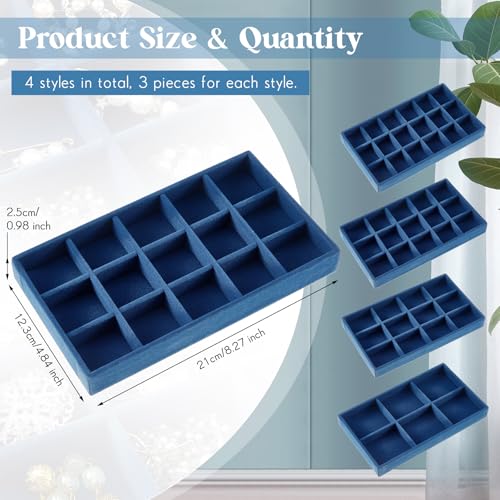 Junkin 12 Pcs Velvet Jewelry Organizer Tray, Stackable Storage - color: Peacock Blue