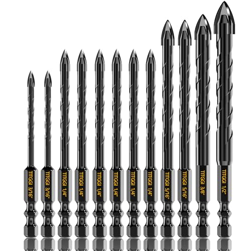 12Pcs Cross-Tip Masonry Drill Bit Set & Concrete Drill Bit Set, 3/16"-1/2" - size: 12 pcs 3/16"-1/2" Cross-Tip