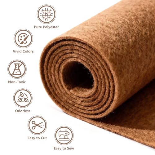 Coffee Stiff Felt Sheet 36'' X 36'', 1mm Large Felt Fabric Sheet - color: Coffee