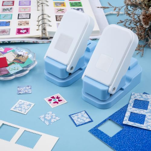 2Pcs Square Stamp Punch, Layering Stamp Cutter Craft Hole Punch - color: 1" & 0.83" Square Stamp Punch Blue