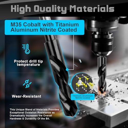 17/32 Inch Cobalt Drill Bit,HSS M35, Industrial Grade, TiAlN Coated - size: 17/32 Inch
