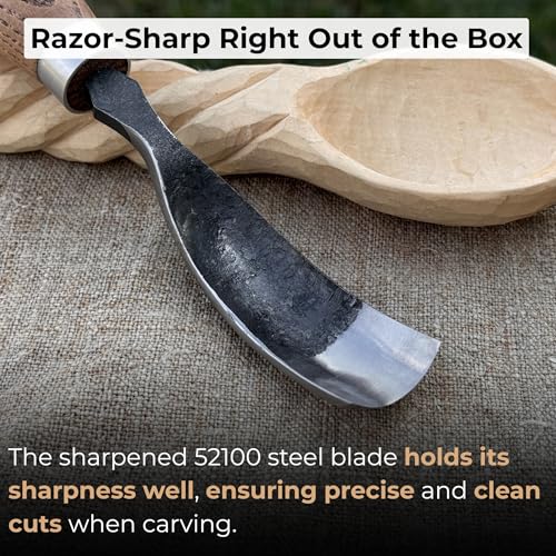 Sharky Hand-Forged Long Bent Curved Gouge for Spoon Carving - size: 1.4 inches (35 mm)