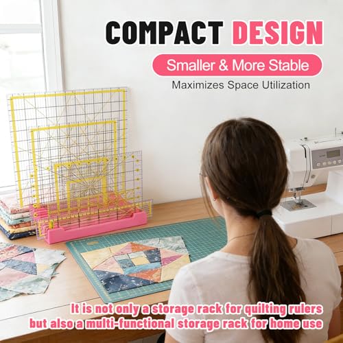 Storage Rack for Quilting Rulers 6“* 10“-12 Slot Ruler Holder Organizer and Storage for Storing Sewing rulers (1 Pack-Pink)