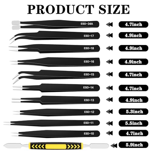 11 PCS Precision Tweezers Set, ESD Tweezers Set, Premium Craft Tweezers Kit