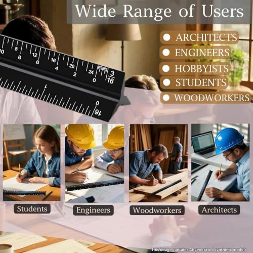Architectural Scale Ruler, Imperial Measurement, Architect Triangular Ruler - color: Black