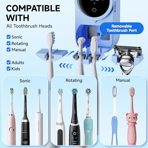 Wall-Mounted Toothbrush Holder for Bathroom, Proximity Sensor Toothbrush Cleaner, Compatible with Most Toothbrush Models, LED Smart Screen, Heating Film Drying, Rechargeable (02Blue) - color: 02blue