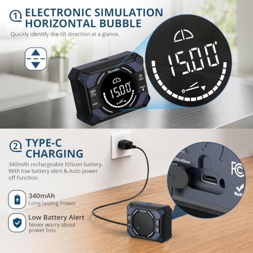 Digital Laser Inclinometer,Rechargeable Magnetic Level ±0.1° Accuracy - color: Digital Laser Inclinometer