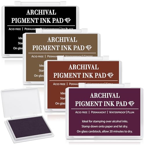 MotiMind 4 Pcs Archival Pigment Waterproof Ink Pad for Stamps, Colorful - color: Colorful