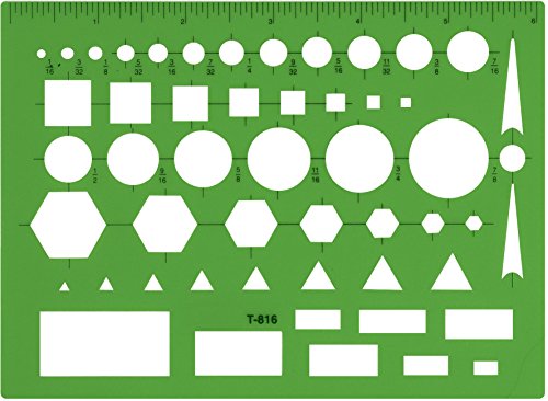 Westcott T-816 All-Purpose Technical Drawing Template, Plastic Shape Template Tool, Green, 4.5 by 6 in